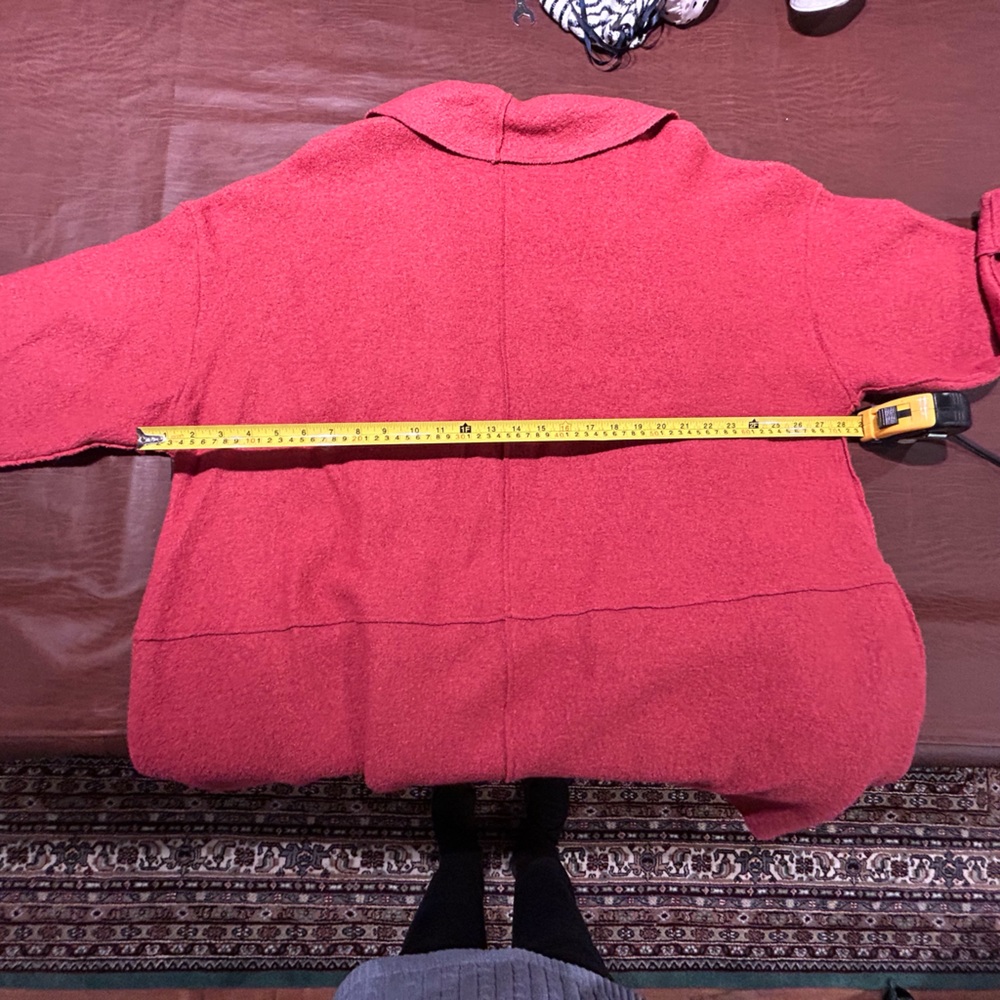 Spring weight, boiled wool coat. Open front, knee length. Subdued rust color. - Picture 6 of 7